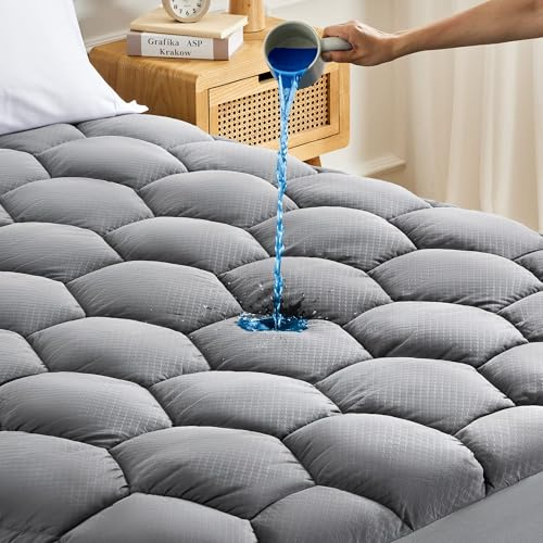 Sonive Waterproof Mattress Protector Double, Fitted Mattress Topper 30cm Extra Deep Stretch Noiseless Breathable Mattress Pad for Double Bed, Grey 135x190+30cm OEKO-Tex Certified