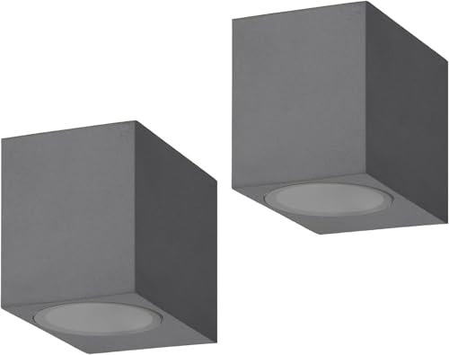 Kerry Outside Wall Lights, Outdoor Light Mains Powered, Modern Cube Anthracite Grey Aluminum Downlight, GU10 Socket IP44 Waterproof Exterior Garden Lighting, Downward Electric for Patio, Porch -2 Pack