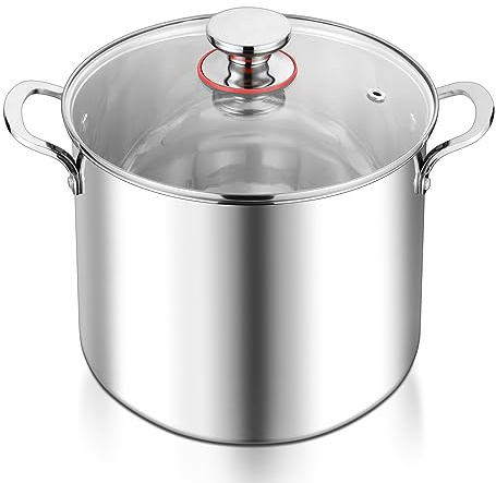 E-far 12-Quart Stock Pot, 18/10 Stainless Steel Stockpot with Lid for Cooking Simmering Soup Stew, Heavy Duty Cookware Works w/Induction, Non-toxic & Corrosion Resistant, Dishwasher Safe