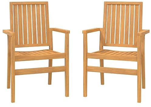 vidaXL Sillas de jardín apilables 2 uds Madera de Teca 56,5x57,5x91 cm