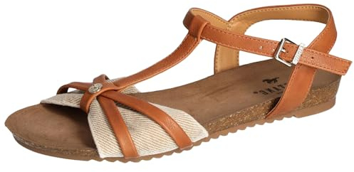 MUSTANG Damen Sandale T-Steg Schnalle Kreuzriemen 1307-814, Größe:40 EU, Farbe:Braun
