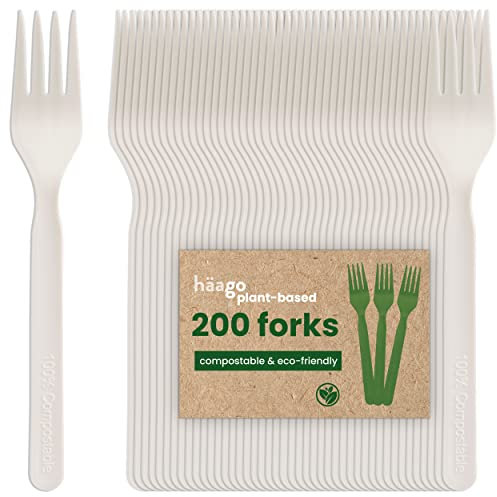 HAAGO 200 wiederverwendbare Gabeln Besteck (weiß, 16,5cm) - Utensilien für Party, Outdoor oder Hochzeit - strapazierfähige Materialien