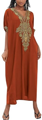 LikeJump Mujeres Bohemio Bordado Caftán Maxi Bikini Manta Ups Verano Vestido de Playa, D3 naranja, Talla única