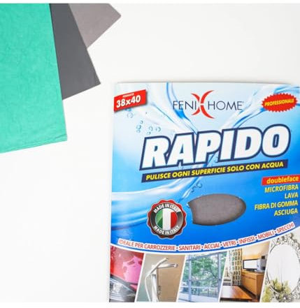 Trade Shop - Panno Rapido 3 Pz Lava Sgrassa E Asciuga In Microfibra Fibra Di Gomma Multiuso