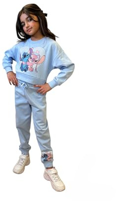 Disney Lilo & Stitch Survêtement pour fille, sweat-shirt court et pantalon de jogging pour filles et adolescentes de 5 à 15 ans, bleu, 9-10 Years