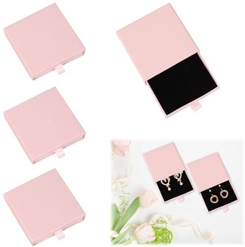DECARETA 4 PCS Petite Boîte Cadeau Pour Bijoux, Boîte en Papier Cadeau Boite en Carton pour Bijoux Boite Cadeau Vide Petite Boite Carton Rose pour Bague, Collier, Boucles d'Oreilles (9 * 9 * 1.7cm)