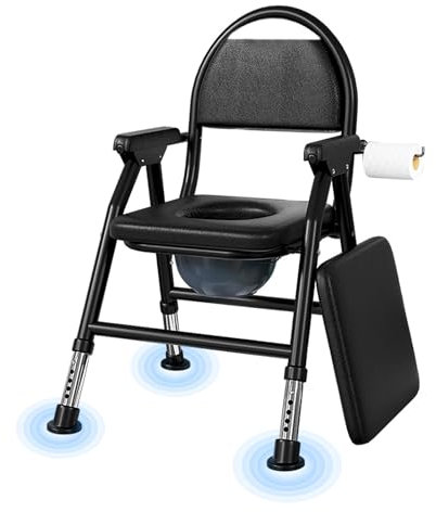 NJUN Toilettenstuhl für Senioren, duschrollstuhl höhenverstellbar, Duschstuhl Klappbarer, WC Stuhl mit gepolsterter Sitzplatte und Toiletteneimer,Stabil und komfortabel, Tragfähigkeit 400kg