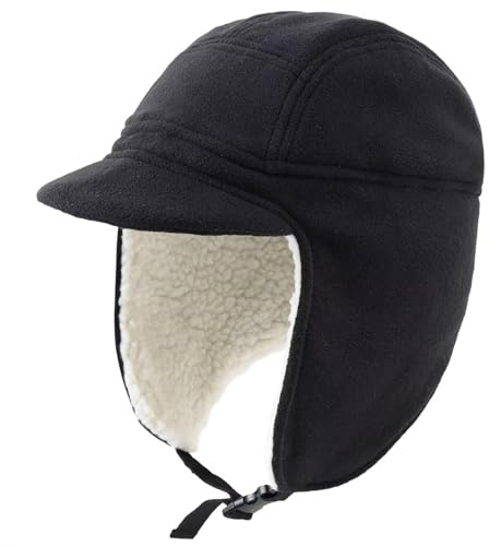 Decentron Men's Fleece Thermal Skull Cap Warm Winter Beanie with Earflap Outdoor Cycling Sports Hat Black