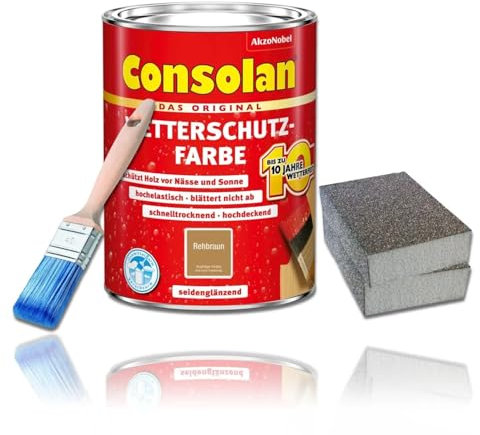Consolan Kit de peinture de protection contre les intempéries 750 ml - Peinture pour bois - Protection durable - Couvrant (marron rois)