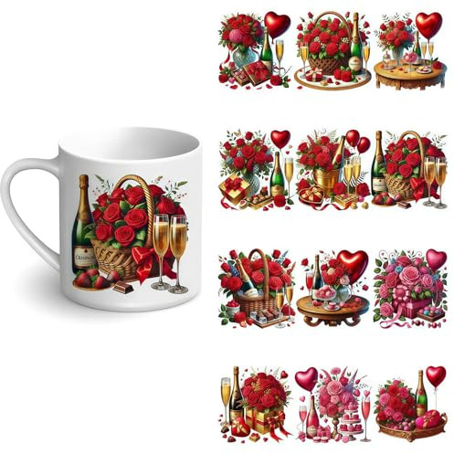 4pcs Romantic Rose & Wine Design UV DTF Cup Wraps Winter UV DTF Transfer Sticker for Glass Cups Furniture Craft DIY Crafts,Rub on Transfer Stickers for DIY Water Bottle Laptop Decal Wood Car