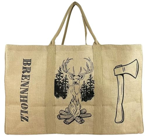 Domelo Panier à bûches XXL - Sac de transport pour bûches - 67 l - Avec revêtement en cire - Charge maximale : 30 kg - En jute et coton - Sac de rangement imperméable - Pliable
