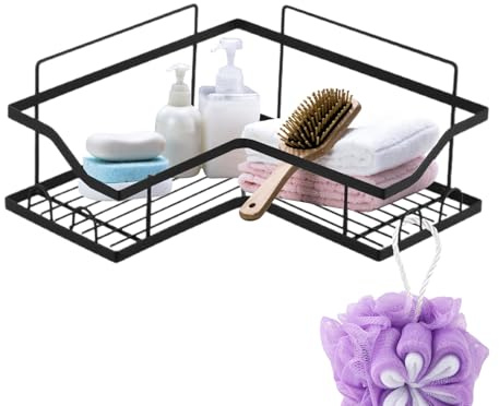 Hörnhylla för badrum – utrymmesbesparande väggställ, rostbeständig förvaringsorganisatör | Optimerat ventilationssystem, duschhylla för toalett, handfat, badkar, tvättrum, tvålflaskor, schampo
