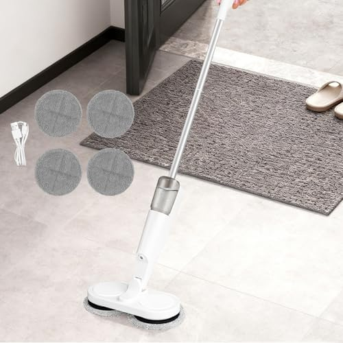 Mocio elettrico rotante senza fili – 60 minuti di autonomia detergente per pavimenti con serbatoio dell'acqua da 200 ml, dispositivo leggero per pavimenti in legno, piastrelle, laminato e vinile