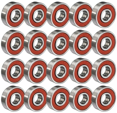 Wjelet 20 cuscinetti a sfera 608RS ABEC 9, a doppia densità, 8 x 22 x 7 mm, pre-lubrificati, a basso attrito, ideali come cuscinetti a sfera per skateboard e pattini in linea