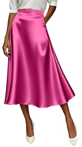Zeiayuas Women's Satin Silk Skirt Maxi A-line High Waisted Elegant Pleated Skirts Ballet Prom Party Skirt Ladies Flowy Plain Satin Pleated Skirts with Pockets Ladies