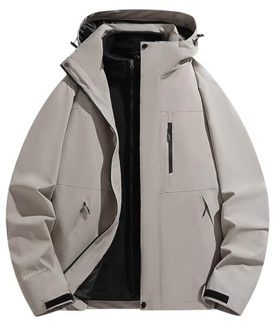 Giacca a vento da uomo e da donna, invernale, 3 pezzi, rimovibile, set da 2 pezzi, tuta da alpinismo, giacca in pile per la caccia, grigio., 4XL