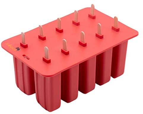 ZOLLNER24 10 stampi per gelato in silicone con 10 bastoncini di legno - Forma in silicone senza BPA - estremamente resistente al calore e al freddo - lavabile in lavastoviglie