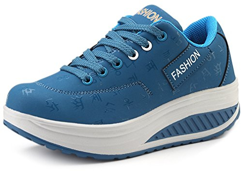 Solshine Scarpe da ginnastica da donna, alla moda, con tacco a cuneo, per fitness, 016, Blu, 38 EU