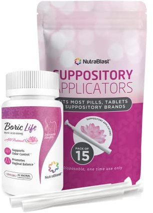 NutraBlast Boric Acid Suppositories 600mg Bundle with Applicator, 30 Suppositories & 15 Applicators - Feminine Care - Made in USA
