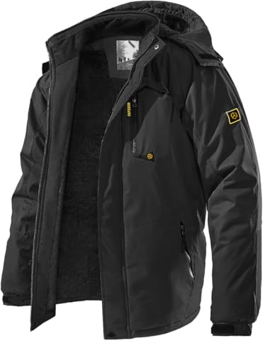 TREKEK Men's Winter Ski Jacket Warm Fleece Waterproof Outdoor Mountain Hiking Windbreaker Hooded Snow Rain Coat (Black, Large)
