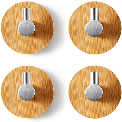 4 Pezzi Gancio Da Parete In Bambù, Autoadesivi In Acciaio Inossidabile, Nessuna Perforazione Per Asciugamani, Bagno, Wc, Cucina (Argento)