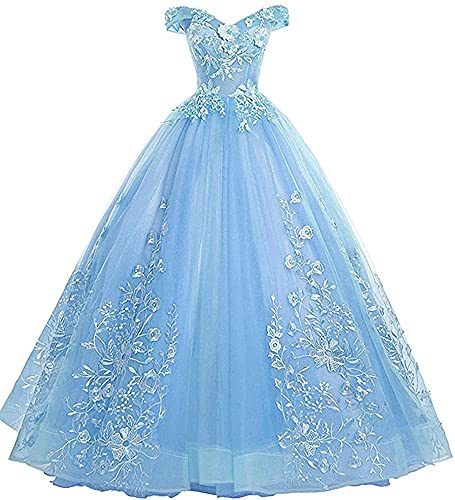 Xinaier Robe de soirée sans bretelles en tulle, longue, pour princesse, pour soirée, pour bal, pour quinceanera, bleu clair, 38