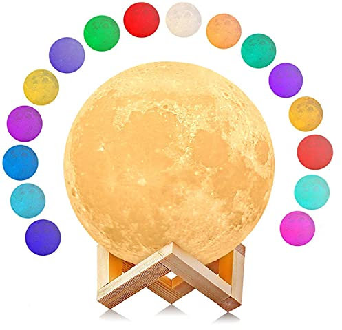Uten Mond Lampe LED mit Fernbedienung Farbige Dekoleuchte 3D Mond Kunst Mondlicht tragbares Nachtlicht mit Nachtlicht Touch Sensor Tischlampe dimmbar (Einstellbare 16 Farbe) Geschenkideen