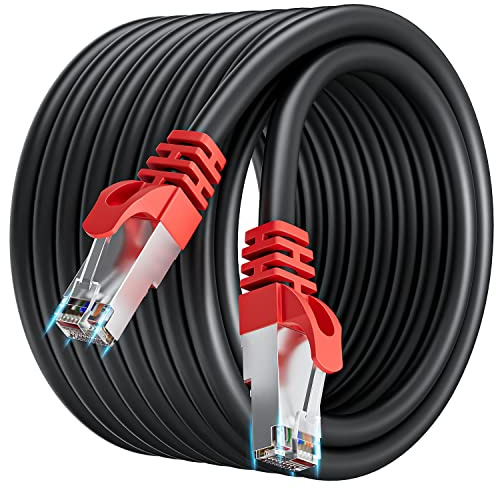 Soibke Cable Ethernet 20m, Câble Réseau LAN Blindé Cat 7 RJ45 20m Gigabit Haute Vitesse, Imperméable S/FTP Noir Câble Internet 10Gbit/s 600MHz pour Commutateur Routeur Modem