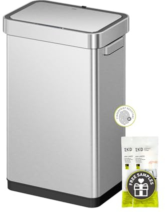 EKO Deluxe Mirage-T 50 Liter / 13.2 Gallon Touchless Rectangular Motion Sensor Trash Can, Matte Stainless Steel Finish