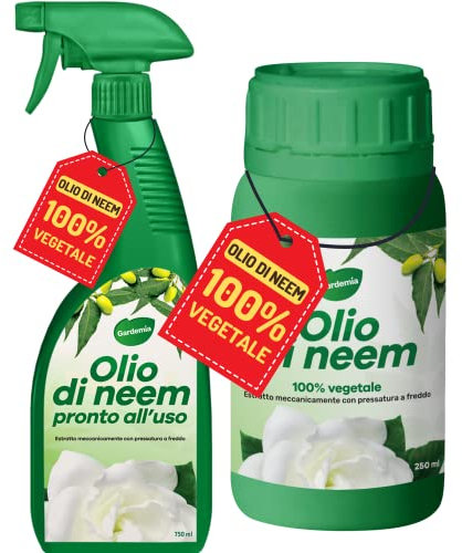 Gardemia Olio di Neem per Piante COMBO Spray 750ml + Flacone 250ml 100% Vegetale contro varie Avversità Giardino Multiuso Estratto Meccanicamente Pressatura Freddo Straordinarie Proprietà Naturali