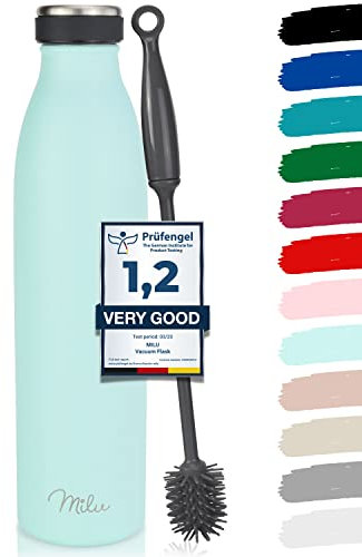 Milu Edelstahl Trinkflasche 350ml, 500ml, 750ml, 1L, 1.5L Thermosflasche, Isolierte Wasserflasche, Auslaufsichere Isolierflasche doppelwandig, Kohlensäure geeignet + Reinigungsbürste (Mint, 1.5L)