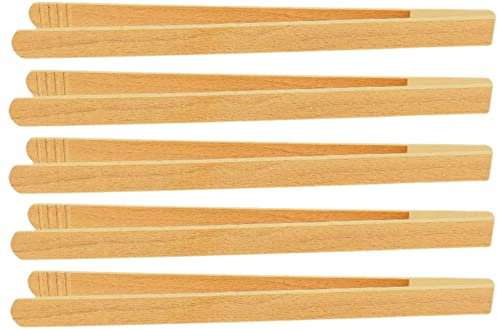 teemando® 5 X Marken Holz-Grillzange 40 cm aus Buchenholz für Wurst, Steaks und Gemüse. Die Bratwurst-Pinzette mit der Rillen-Fräsung