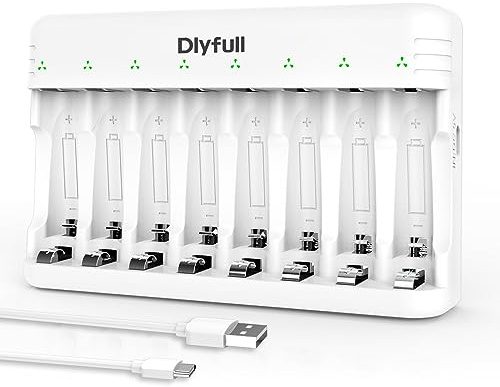 DLYFULL 8 Bay Battery Charger AA AAA for 1.2V Ni-MH Rechargeable Batteries