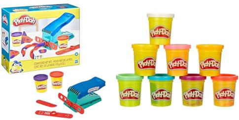 Play-Doh Knetwerkpresse inkl. 2 Dosen Knete, für fantasievolles und kreatives Spielen & 5044EU4 8er Pack, Knete in Regenbogen Farben, für fantasievolles und kreatives Spielen, bunt