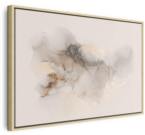 B&D XXL Bilder mit Rahmen 120x80 cm Wandbilder groß Leinwandbild XXL natürlicher Holzrahmen modern Wanddekoration Kunstdruck Wanddeko Wohnzimmer Schlafzimmer Marmoroptik Aquarell Pastel