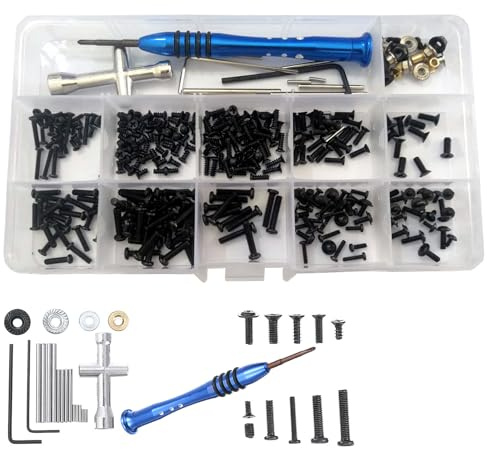 YijiaLink RC-bilverktygssats med låda, sortiment kit, 230 pcs, metall, skruvar, skruvnyckel, maskinsida, Wltoys 1/14 144001 RC bil, Reparation och underhåll