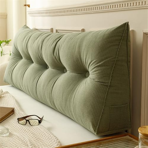 HUMAJORY Wedge Pillows ，Lumbar Support Pillow，Headboard Reading Pillow, Triangular Headboard Cushion，for Bed Sofa Tatami, Washable Daybed Triangle Bolster Cushion(Green,120x40x12cm)
