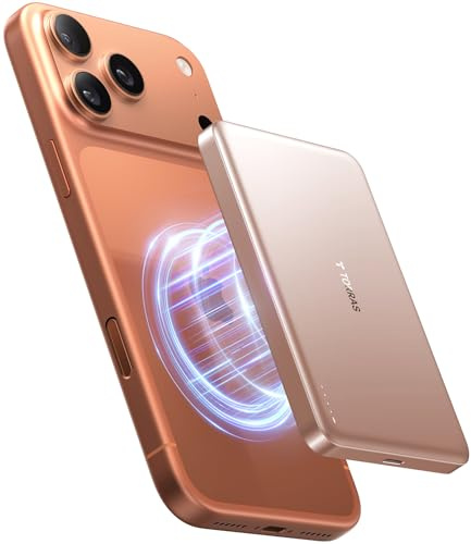 TORRAS MiniMag Powerbank für MagSafe, 10000mAh 22.5W Schnellladen Magnetische Power Bank Slim, Wireless Externe Akkupack mit USB-C-Kabel für iPhone 17 Pro Max/Air/16/15/14/13/12, AirPods, Wüsten Titan