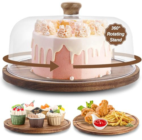 LDHHYH Plateau à gâteau avec couvercle - 29,5 x 17,5 cm - Présentoir à gâteau en bois avec couvercle - Cloche à gâteau ronde en acrylique - Avec couvercle - Présentoir à gâteau en bois - Cloche pour