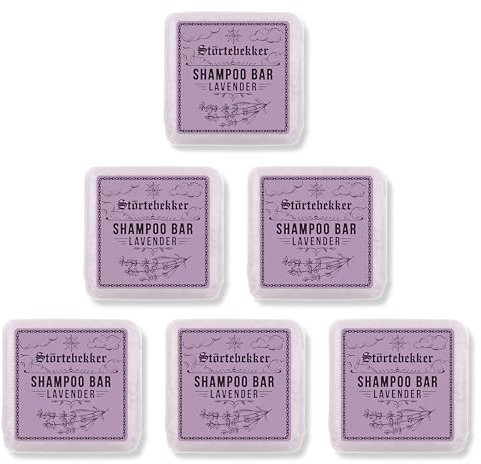 Störtebekker Premium Shampoo Bar Lavanda (6 unidades) – Champú sólido para hombre y mujer – 3 en 1 Jabón de ducha para hombres para cabello, cuero cabelludo y barba – Champú hidratante – vegano, hecho