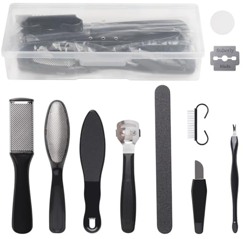 FCZJ Foot File, 10 in 1 Pedicure Sets for Feet, Foot Scrubber Foot File Dead Skin Remover for Hard Skin and Dry Cracked Feet Scraper-Black