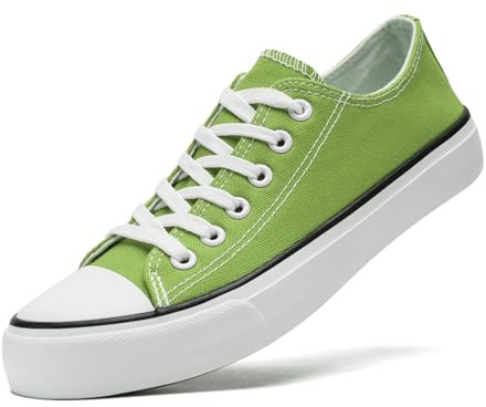 sharllen Canvas Shoes Women Ladies Low Top Sneakers Classic Lace Up Trainers for Men Women Canvas Plimsolls Pumps Casual Tennis Shoes(Lemon Green 280)