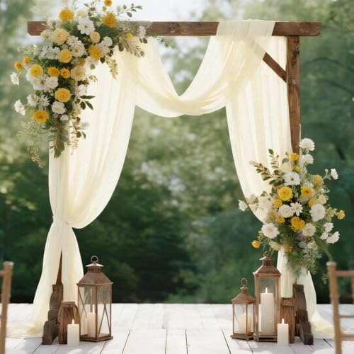 HOTUT Hochzeitsbogen Gardinen Elfenbein,75×600cm Tüll Hochzeits Hintergrund Vorhang,Chiffon-Stoff Hochzeitsbogen Vorhang Querbehang für Hochzeit Torbogen,Zeremonie,Fotografie,Party