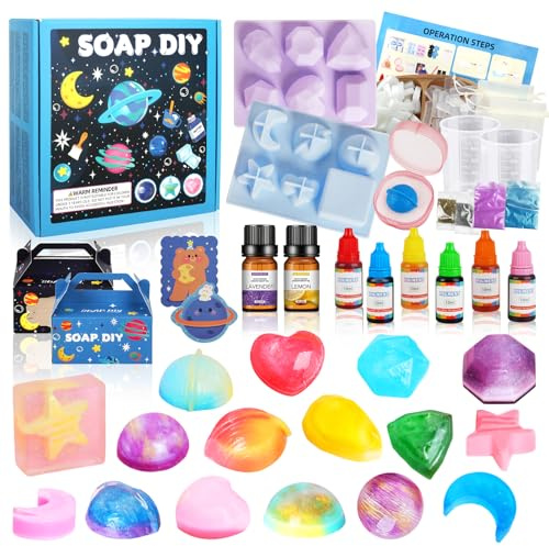 WUSUPU Fabrica de Jabones para Niños,Juego Hacer Jabones,Kit de Inicio para Hacer Jabón Creativo DIY con jabón base y moldes de silicona - Para adultos y niños,regalos de cumpleaños y Navidad