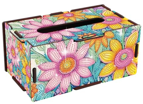 DCIDBEI Pittura a Diamante Scatola per Fazzoletti er Salviettine O Fazzoletti 22 x 12 cm Diamond Painting Scatola per cosmetici Paint by Numbers Porta Fazzoletti di carta Scatola Organizer con Fiori