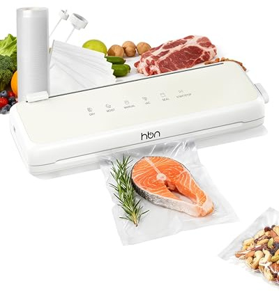 HBN Vacuum Sealer Compact Food Vacuum Sealer Machine Automatic Kitchen Food Sealer Countertop Double Heat Seal Built-in Cutter with 1 Roll & 20 Bags