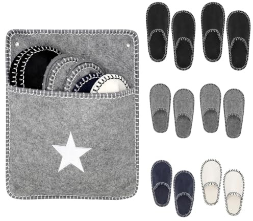 Umllpet Set di 6 paia di pantofole per ospiti in feltro antiscivolo, pantofole in feltro con custodia, pantofole con tasca, comode e antiscivolo, suola antiscivolo, unisex