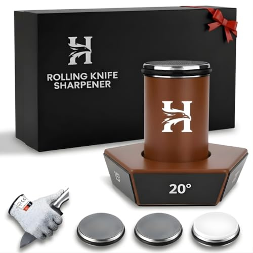5 Angles High Carbon Stainless Steel Rolling Knife Sharpener with 400, 1000 & 3000 Replacement Discs - Blunt Knife Sharpening Kit with 12°, 15°, 17°, 19° and 22° Sharpening for Kitchen & Chef's Knives