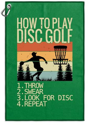 Msticey How to Play Disc Golf Printed Microfiber Disc Golf Towel with Clip, Great DiscGolf Gifts for Grandpa Dad, Father's Day Birthday, DiscGolf Accessories for Men Women Husband (Green)