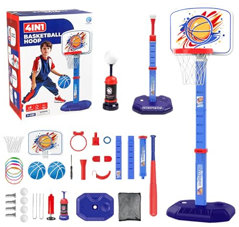 Set de aro de Baloncesto, aro de Baloncesto para niños pequeños - de Juguetes de la Corte Altura Ajustable | Bola de béisbol Toy Cubierto al Aire Libre para 1-8 años, niños, Hijo